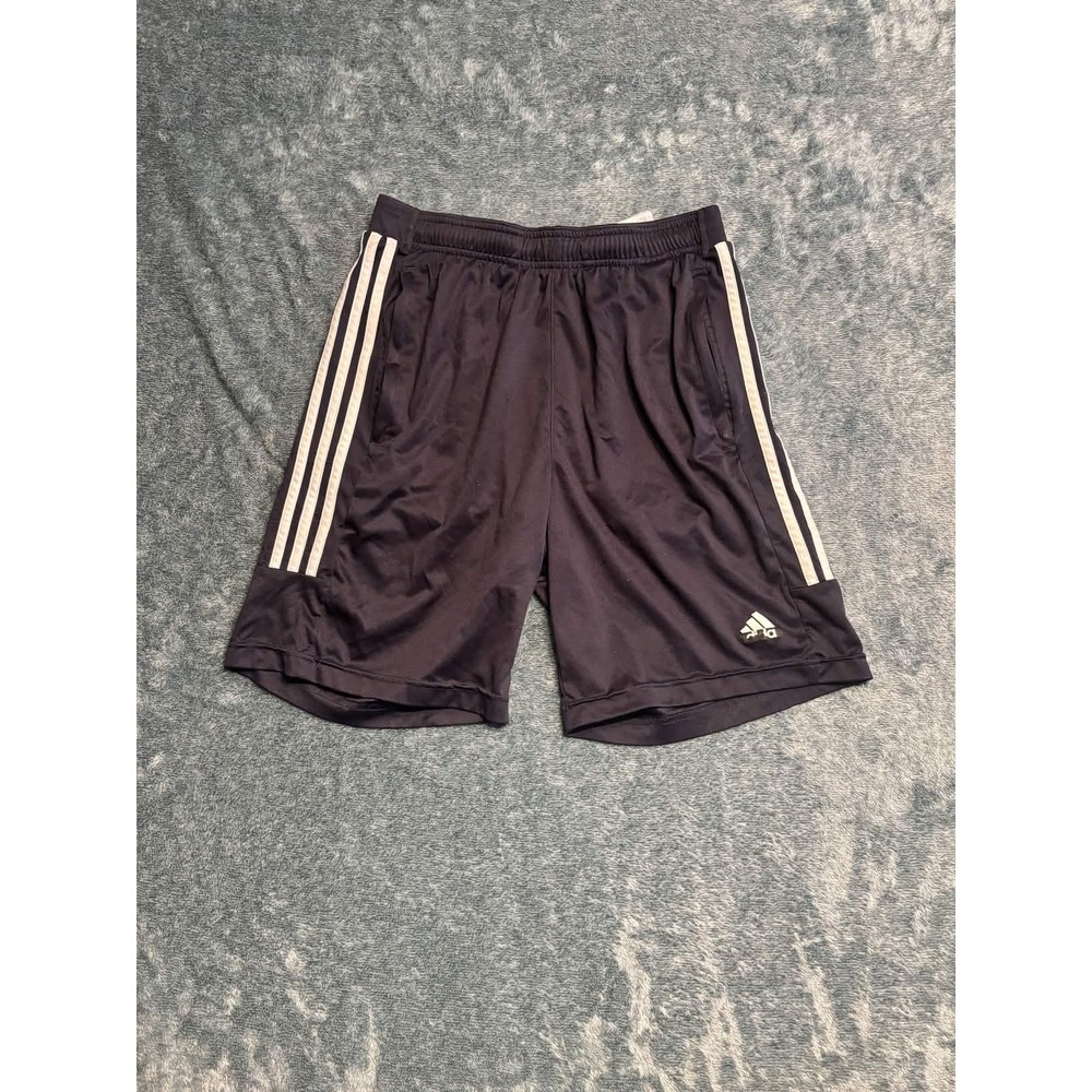 Adidas Mens Shorts Size M Athletic Black Aeroready 100% Polyester Gym 3-Stripe